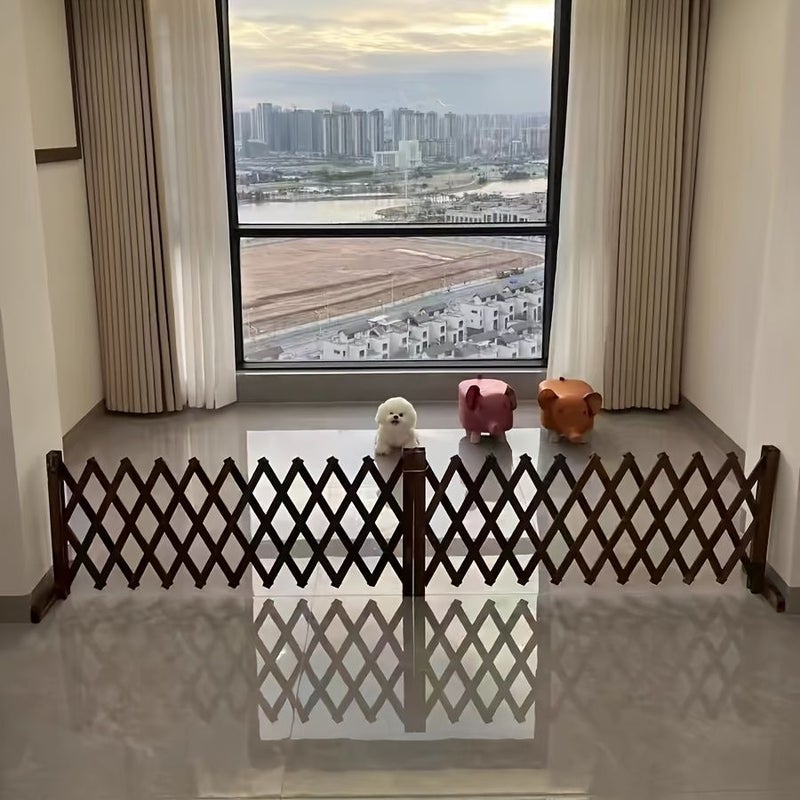 بوابة حيوانات أليفة خشبية قابلة للسحب بلون كربوني، حاجز أمان داخلي للسلالم المنزلية - Image 3