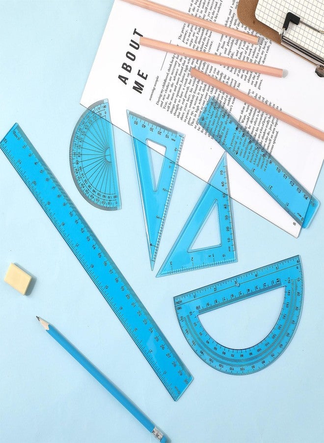 Tenare 1 Set Plastic Clear Math Set Includes Protractor Triangle Rulers 12 Inch 6 Inch Straight Geometry Math Transparent Ruler Measuring Tool for School Office Home Supplies(Blue) - Image 4