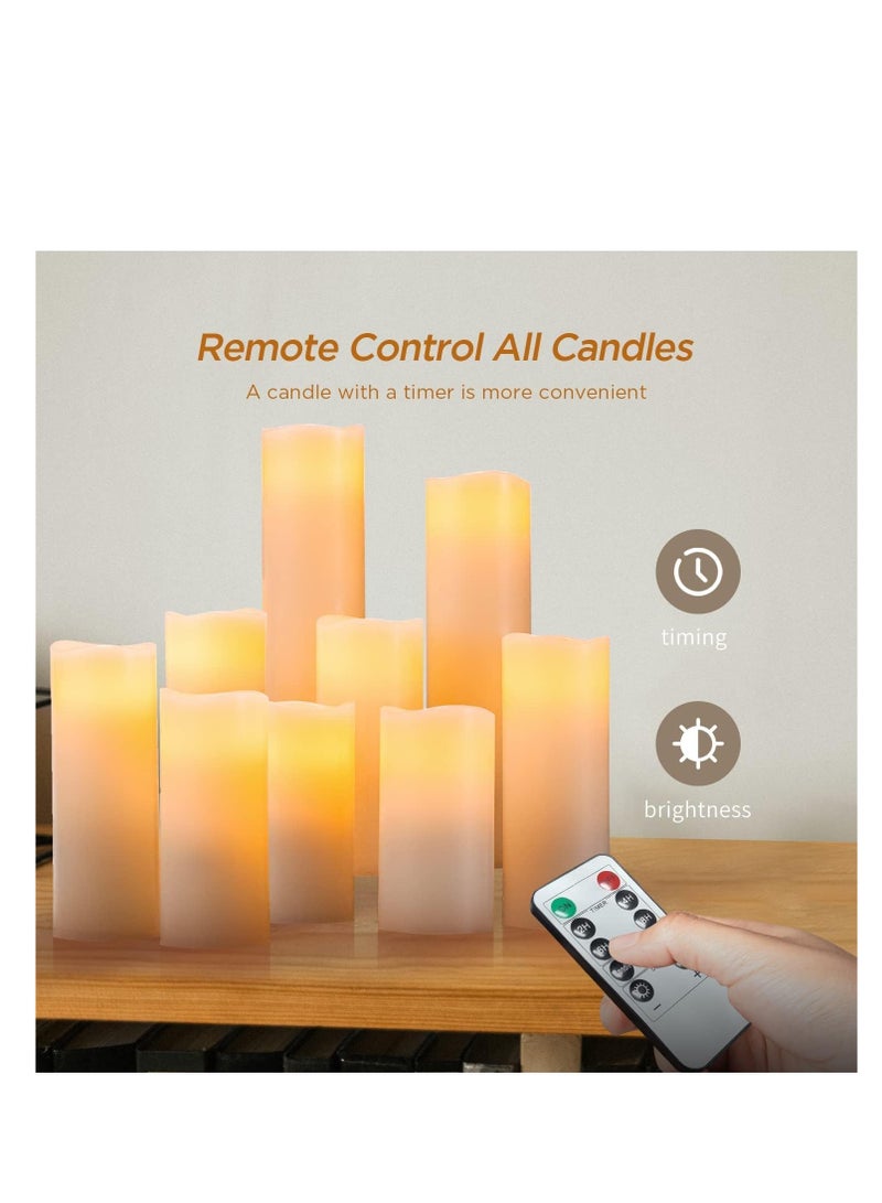 Hausware Flameless Candles Battery Operated Candles H 4" 5" 6" 7" 8" 9" Real Wax Pillar Flickering Candles LED Flameless Candles with Remote and Timer Control Set of 9 (Ivory Color)  - Image 3