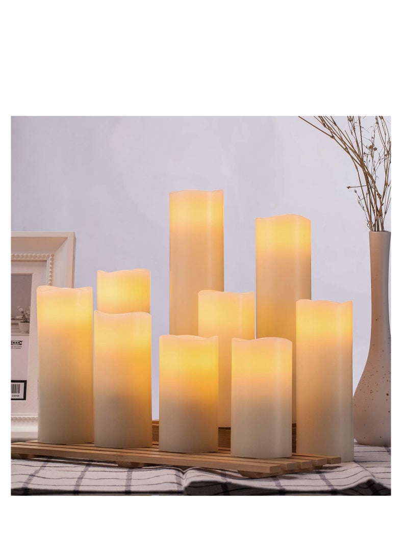 Hausware Flameless Candles Battery Operated Candles H 4" 5" 6" 7" 8" 9" Real Wax Pillar Flickering Candles LED Flameless Candles with Remote and Timer Control Set of 9 (Ivory Color)  - Image 5