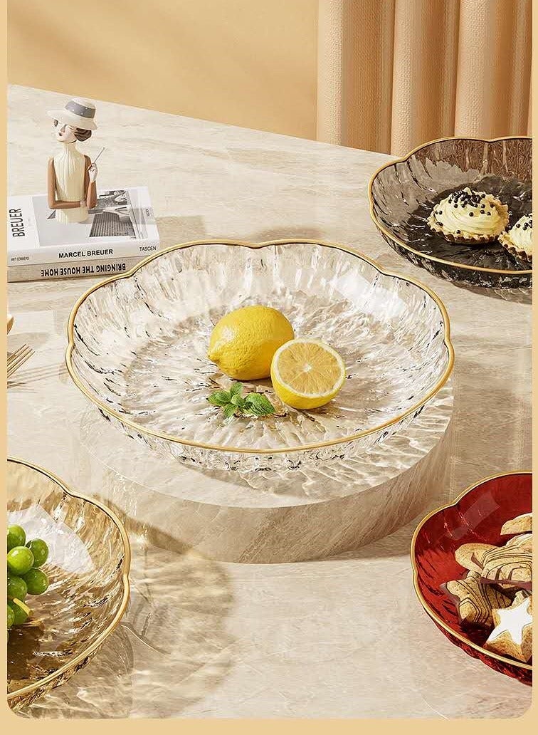 Multi-functional transparent high-end household table cap food-grade snacks candy nut plate fruit plate-gold edge transparent color 2 pieces - Image 3