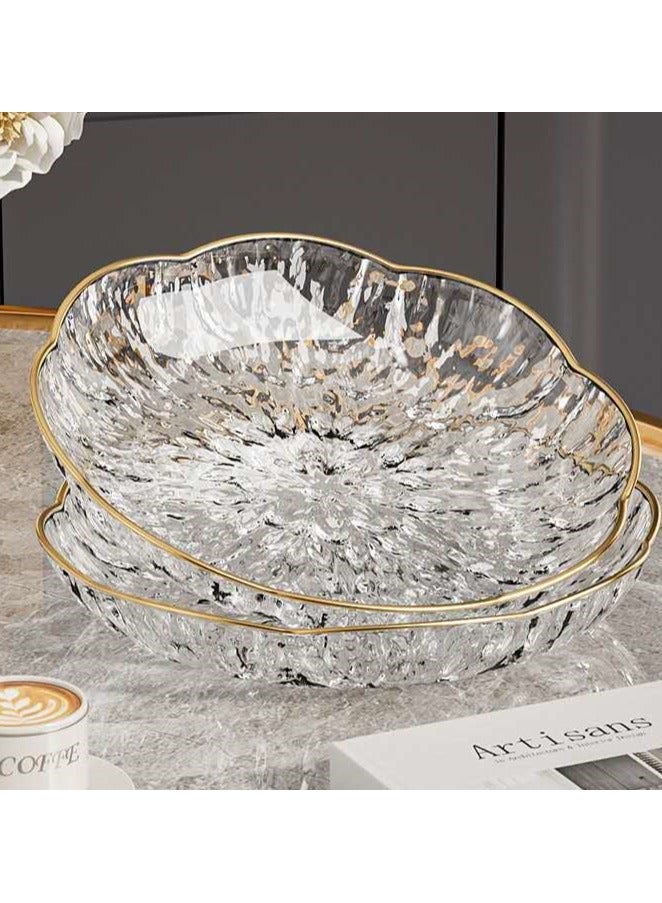 Multi-functional transparent high-end household table cap food-grade snacks candy nut plate fruit plate-gold edge transparent color 2 pieces - Image 1
