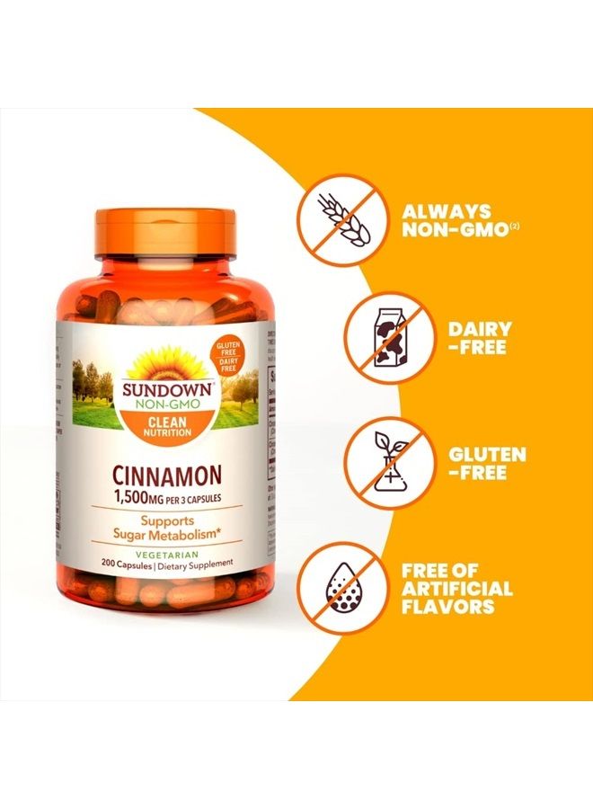 Sundown Cinnamon Capsules, Supports Sugar Metabolism, Non-GMO, Gluten-Free, Dairy-Free, 200 Ct  - Image 4