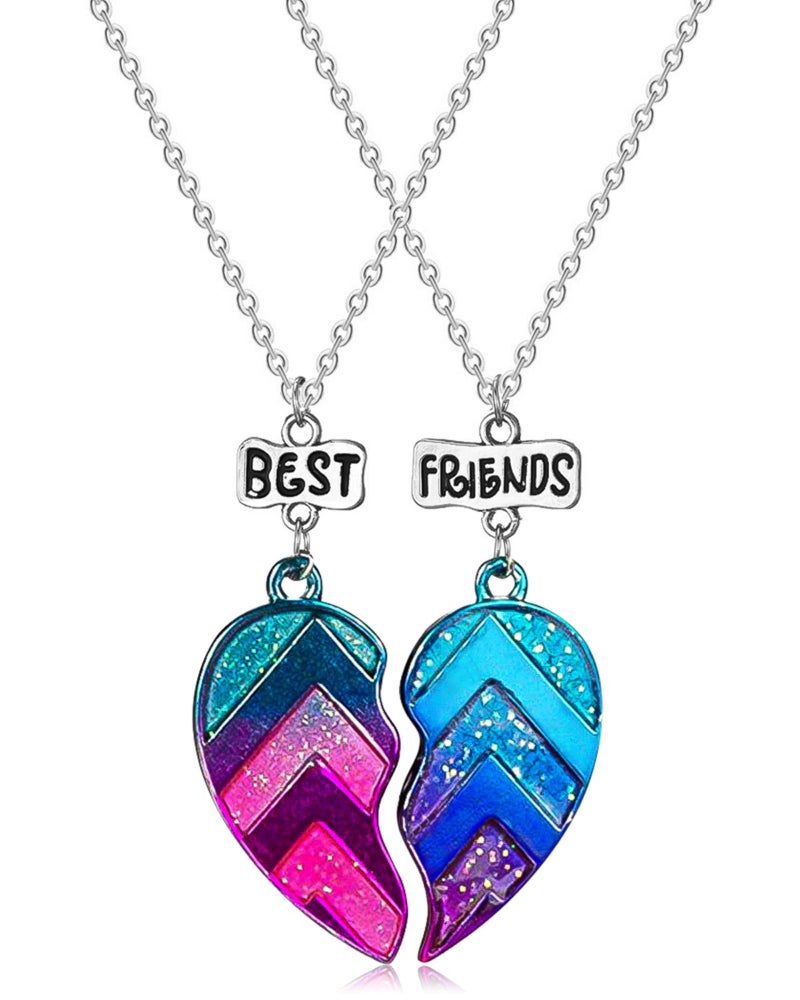 MJartoria BFF Necklace for 2-Matching Heart Best Friends Forever Rainbow Pendant Friendship Necklace Best Friend Necklaces (Blue) - Image 1