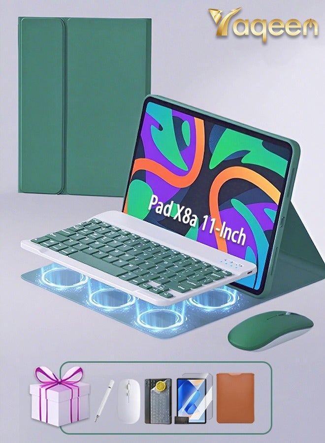 حافظة لوحة مفاتيح Pad X8a مقاس 11 بوصة، غطاء لوحة مفاتيح بلوتوث قابل للفصل مع فتحة قلم مدمجة، مقاوم للصدمات/غطاء قلاب ذكي مع خاصية الاستيقاظ/مجموعة هدايا بقيمة 89 درهمًا إماراتيًا، واقي شاشة/واقي لوحة مفاتيح/قلم كتابة/حافظة جلدية - أخضر - Image 1