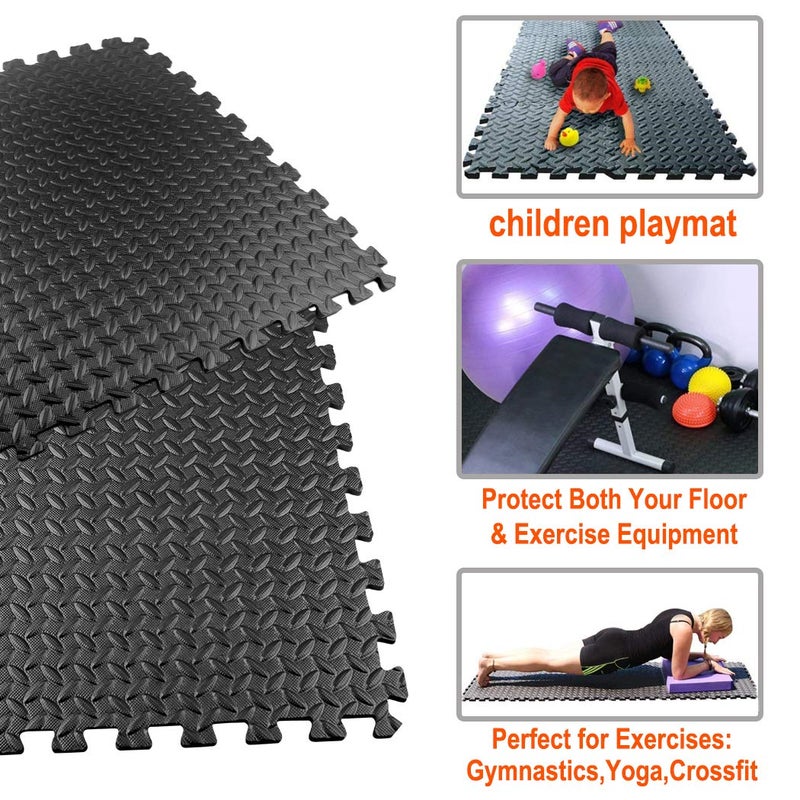 Walsai Exercise Mats Puzzle Foam Mats Gym Flooring Mat Cover 20 SQ.FT Interlocking Foam Mats with EVA Foam Floor Tiles for Home Gym Equipment Workouts (20pcs Black Exercise Mats) - Image 3