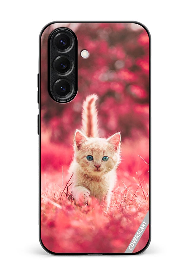 VR CREATIVE Protective Case Cover For Samsung Galaxy S25 Plus Red Blossom Cat Design Multicolour