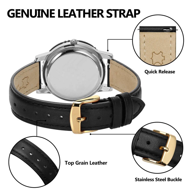 BISONSTRAP Elegant Leather Watch Straps, Quick Release, Watch Bands for Women and Men, 14mm, Black (Gold Buckle) - Image 4