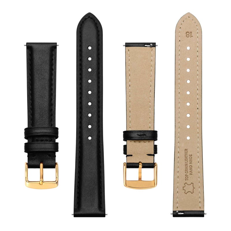 BISONSTRAP Elegant Leather Watch Straps, Quick Release, Watch Bands for Women and Men, 14mm, Black (Gold Buckle) - Image 3