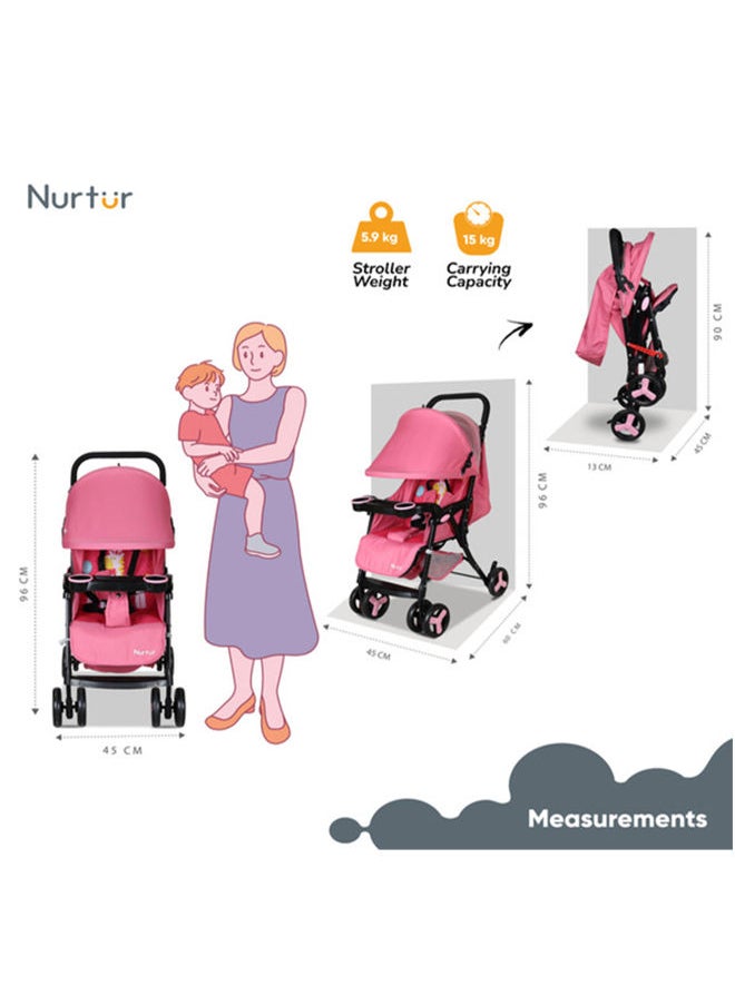 Nurtur - Ryder Lightweight Baby Stroller With Storage Basket, Detachable Food Tray - Pink - Image 1
