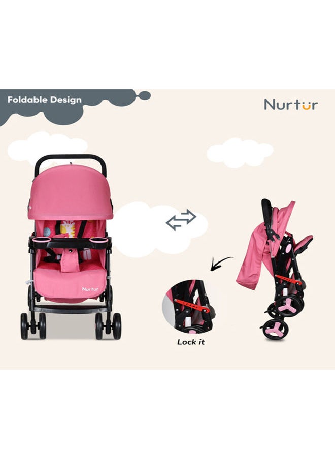 Nurtur - Ryder Lightweight Baby Stroller With Storage Basket, Detachable Food Tray - Pink - Image 1