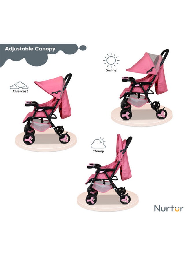 Nurtur - Ryder Lightweight Baby Stroller With Storage Basket, Detachable Food Tray - Pink - Image 1