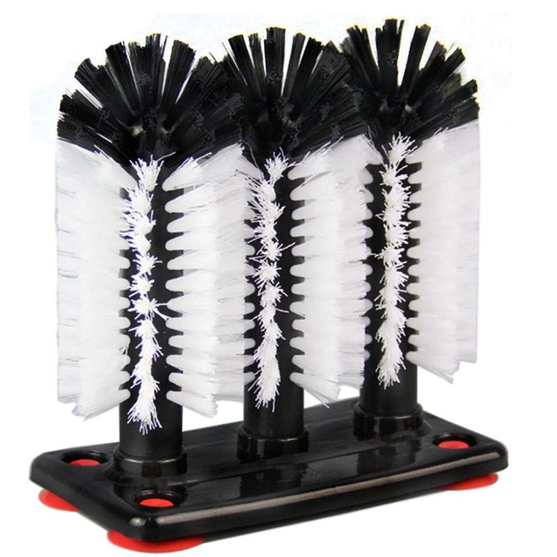 Water Bottle Cleaning Brush Glass Cup Washer with Suction Base 3 Head Bristle Brush for Beer Cup Long Leg Cup Red Wine Glass  More Bar Kitchen Sink Home Tools