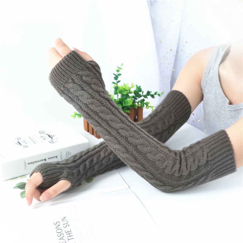 Winter Knit Fingerless Arm Warmers Women Dark gray 
