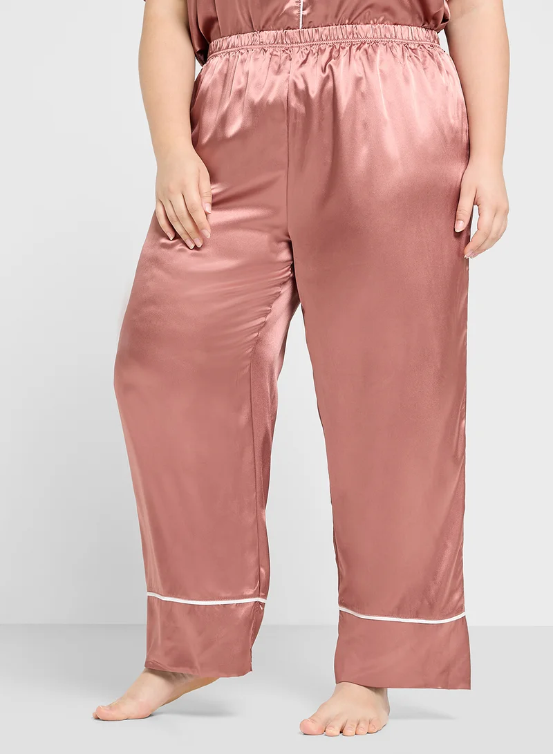 جينجر بلس Satin Shirt & Pyjama Set With Contrast Piping