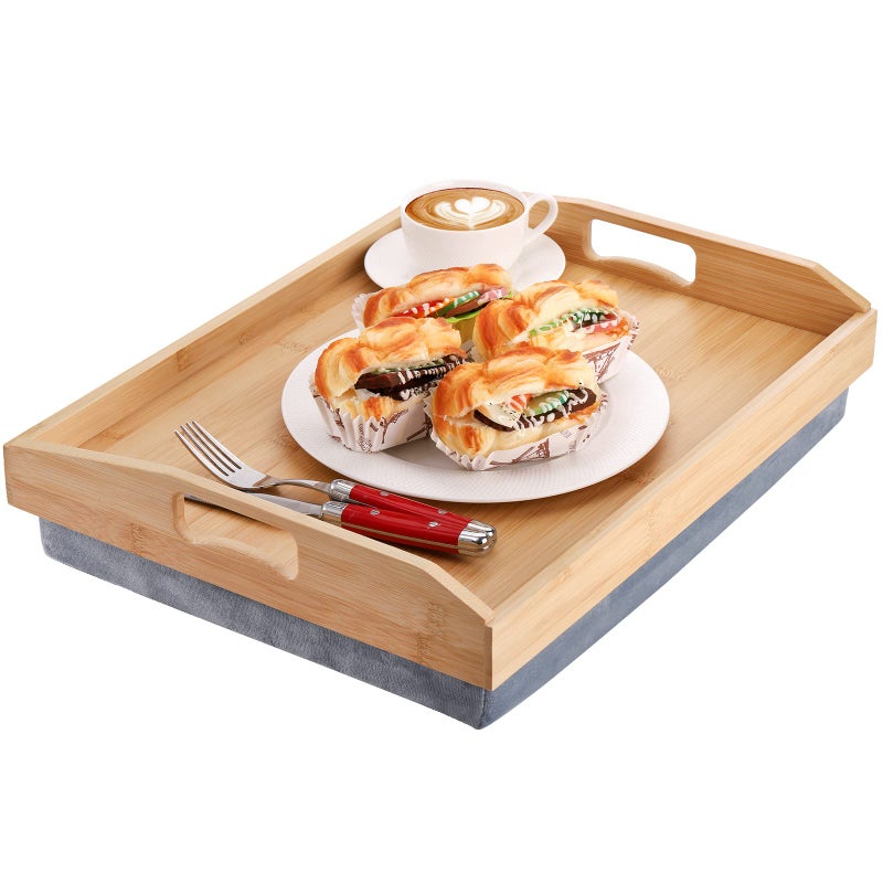 Cedilis Cedilis Bamboo Lap Tray with Detachable Pillow 169 x13 in Serving Tray with Handles for Bed Eating 