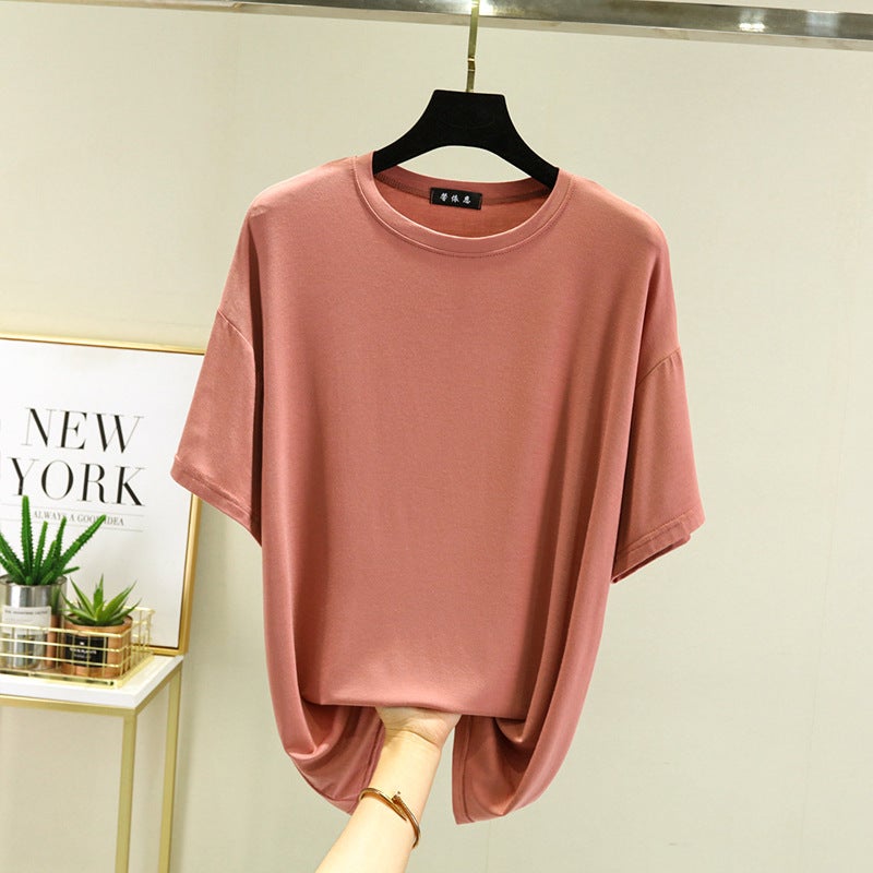 Modal plus size T-shirt Women's Thin Summer Loose 100.00kg chubby girl Slimming All-match Short-sleeved Top with Base - Image 1
