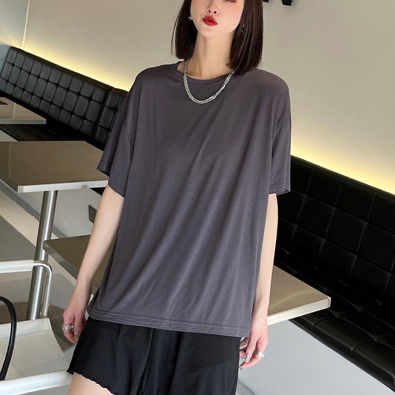 Modal plus size T-shirt Women's Thin Summer Loose 100.00kg chubby girl Slimming All-match Short-sleeved Top with Base - Image 4