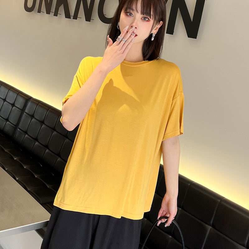 Modal plus size T-shirt Women's Thin Summer Loose 100.00kg chubby girl Slimming All-match Short-sleeved Top with Base - Image 2