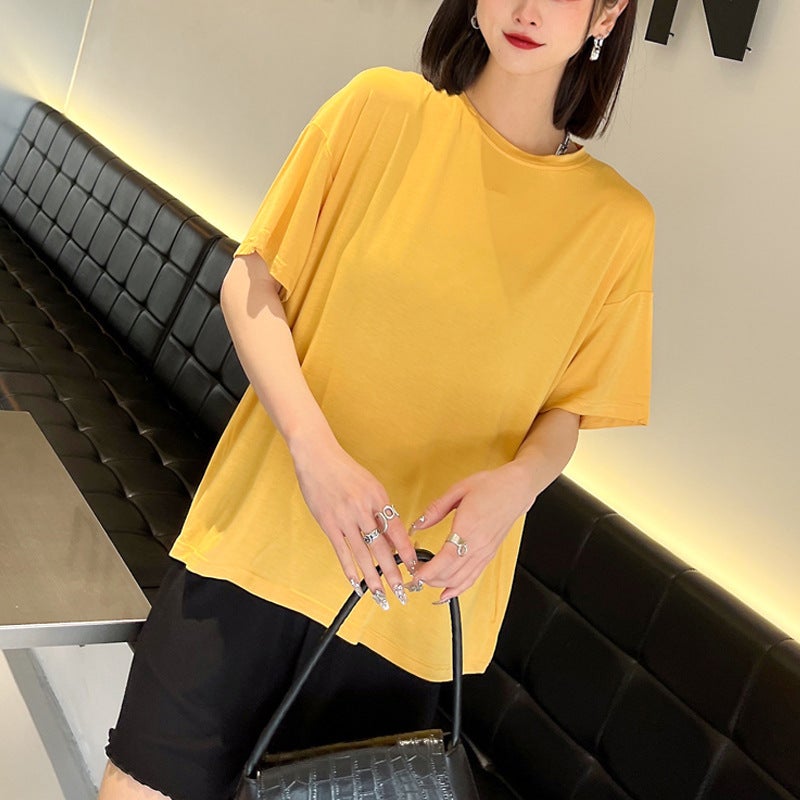 Modal plus size T-shirt Women's Thin Summer Loose 100.00kg chubby girl Slimming All-match Short-sleeved Top with Base - Image 3