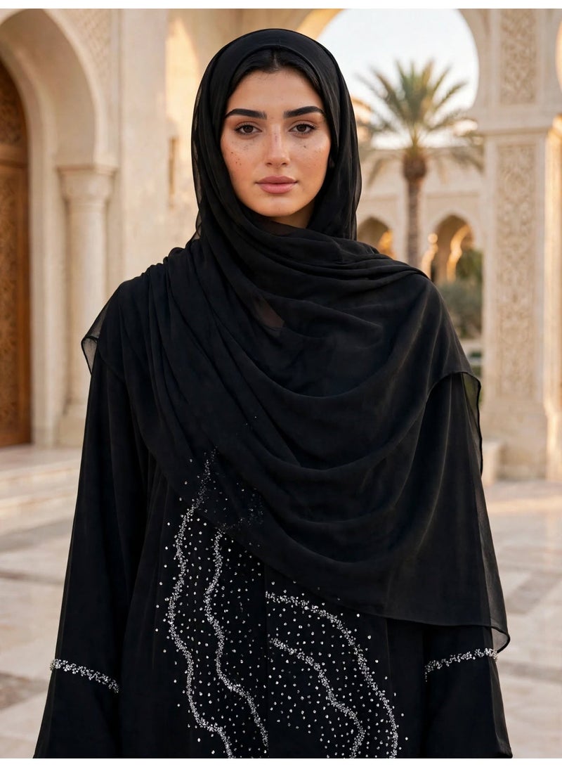 IKKXA Crystal Wave Embellished A Line Abaya - Image 2
