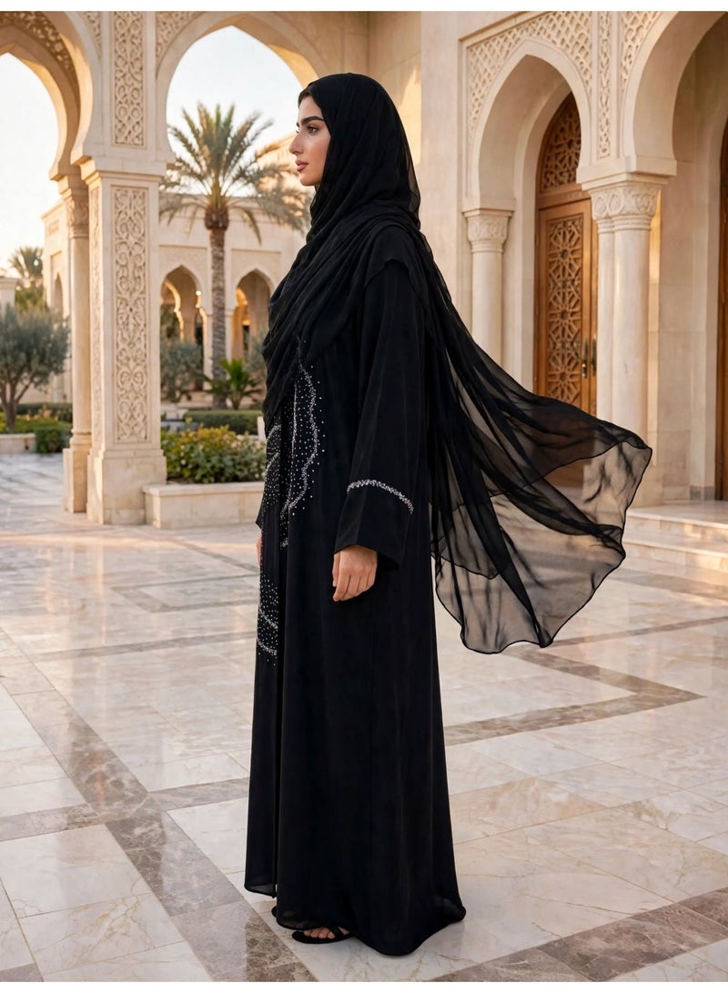 IKKXA Crystal Wave Embellished A Line Abaya - Image 4