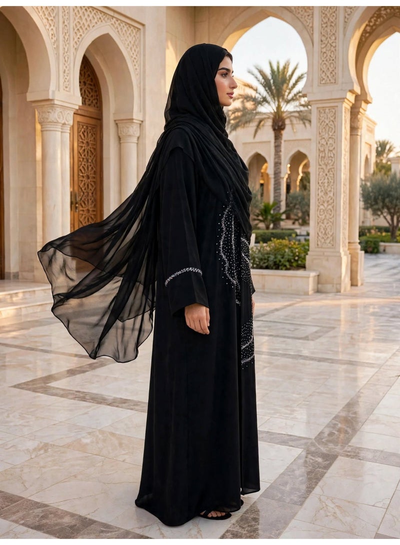 IKKXA Crystal Wave Embellished A Line Abaya - Image 5