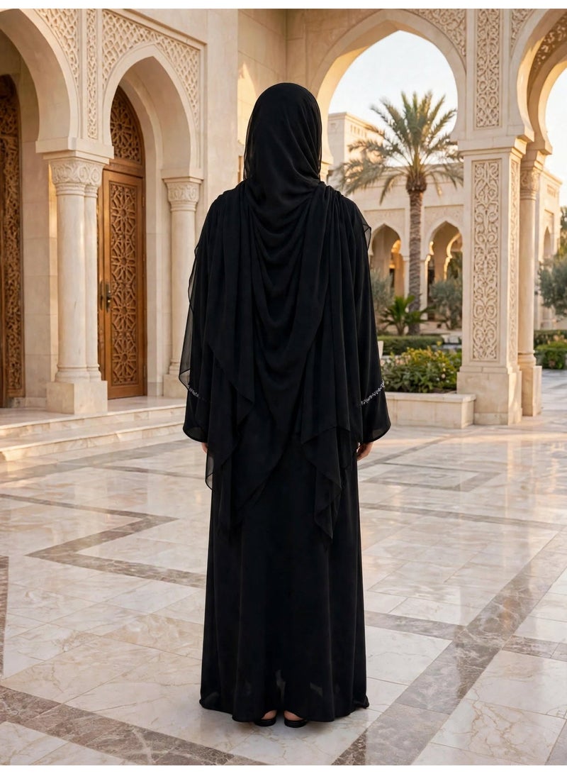 IKKXA Crystal Wave Embellished A Line Abaya - Image 3
