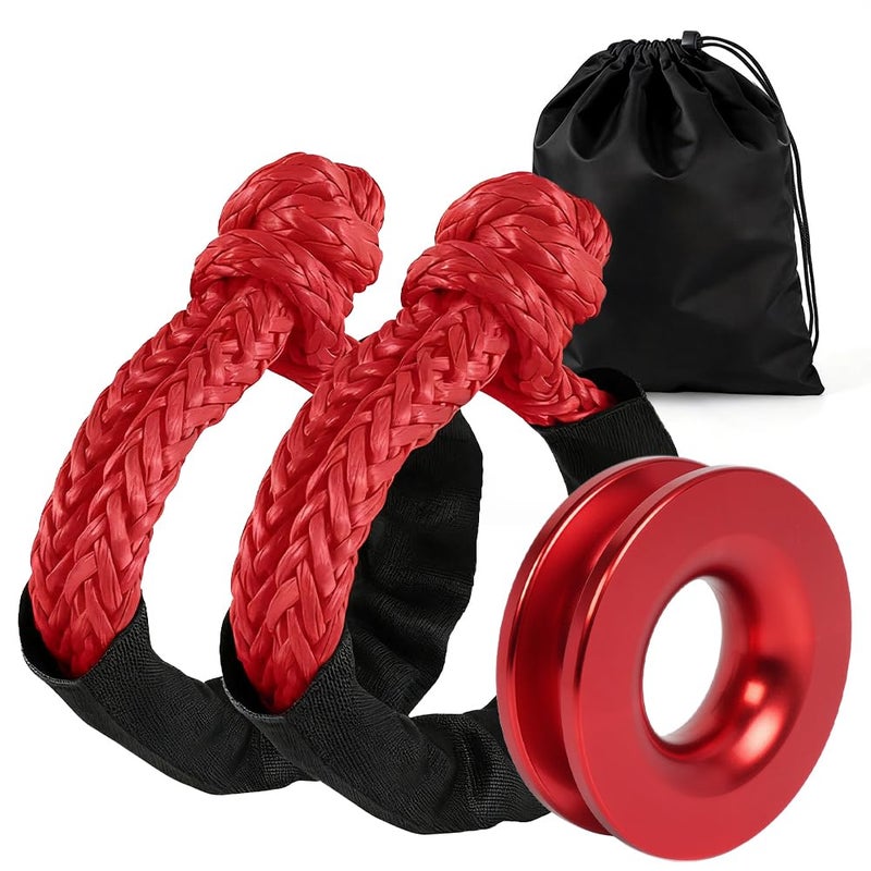 BARTOO Winch Snatch 66000 LB Recovery Ring with 2 PCS Soft Shackle 1/2" X 22 Inch Winch Rope, for ATV UTV SUV Truck Off-Road Vehicle Recovery Accessories, Red - Image 1