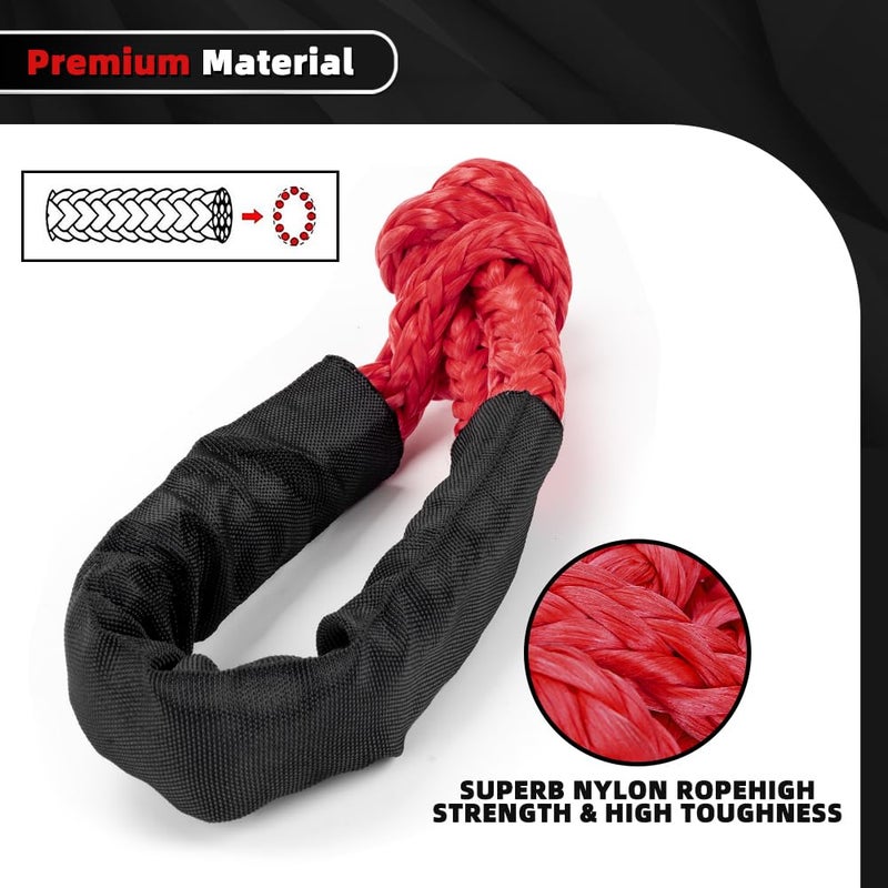 BARTOO Winch Snatch 66000 LB Recovery Ring with 2 PCS Soft Shackle 1/2" X 22 Inch Winch Rope, for ATV UTV SUV Truck Off-Road Vehicle Recovery Accessories, Red - Image 2