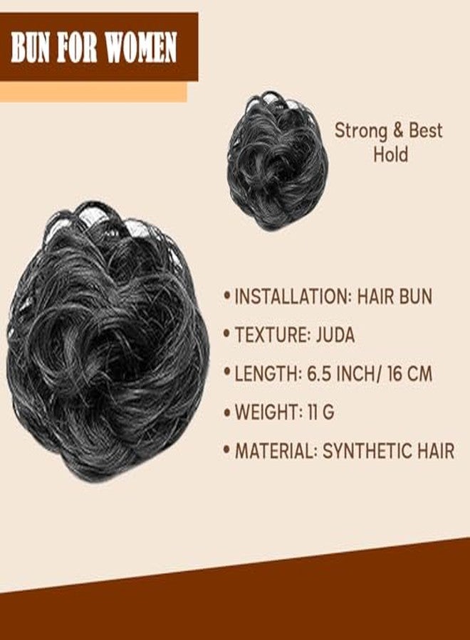 GLAN Synthetic Hair Ruffle Juda for Bun Maker Juda Extension for Girls and Women Set of 2Pcs Natural Black Brown Pack of 1 - Image 3