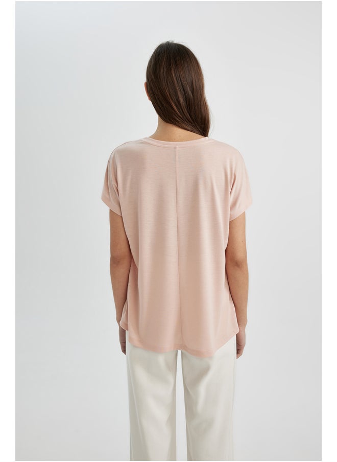 DeFacto - Woman Batwing Crew Neck Knitted Short Sleeve T-Shirt - Image 1