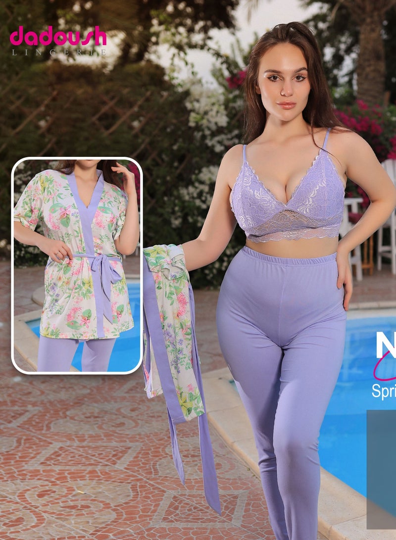 Dadoush Women's pyjama set of 3 pieces with a distinctive design for a distinctive summer look  - Image 3
