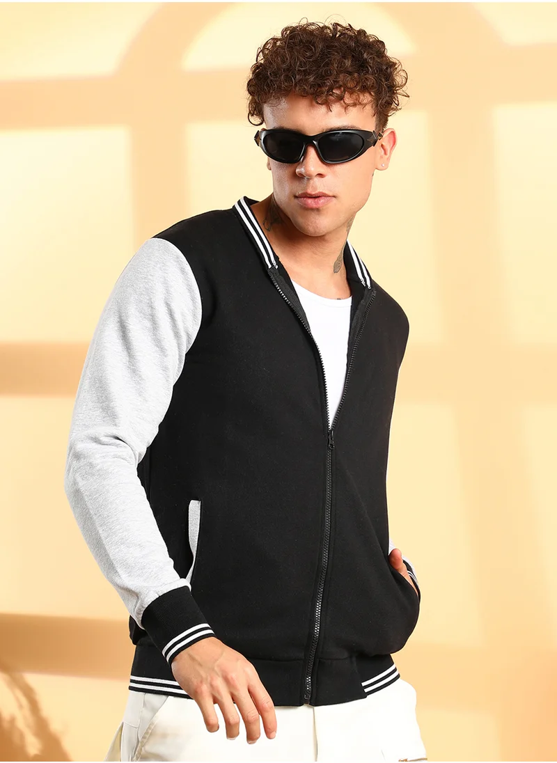 كامبوس سوترا Men's Black & Grey Zip-Front Jacket With Open-Angled Pocket