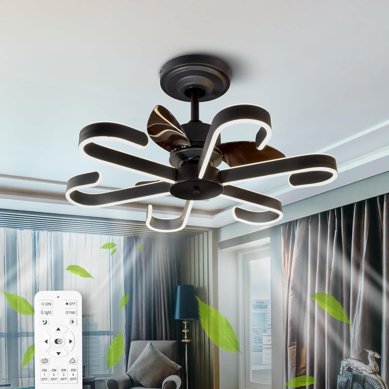 SMART WAY Smartway Modern Ceiling Fan Chandelier BLDC Noiseless Fan Motor ABS Blade Decorative LED Light with Remote and Smart Voice Assist App Control 3 Color Mode Warm Cold Natural White Sigma Black  - Image 1