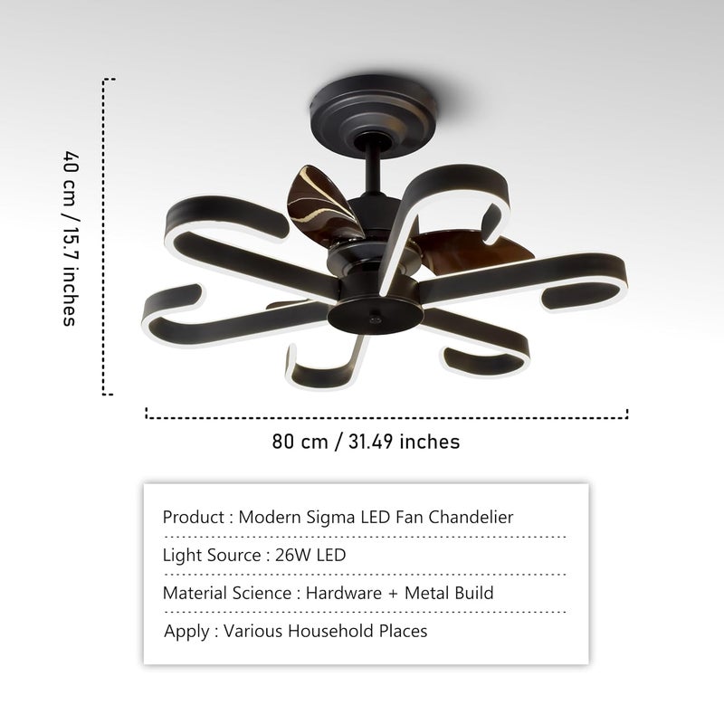 SMART WAY Smartway Modern Ceiling Fan Chandelier BLDC Noiseless Fan Motor ABS Blade Decorative LED Light with Remote and Smart Voice Assist App Control 3 Color Mode Warm Cold Natural White Sigma Black  - Image 2