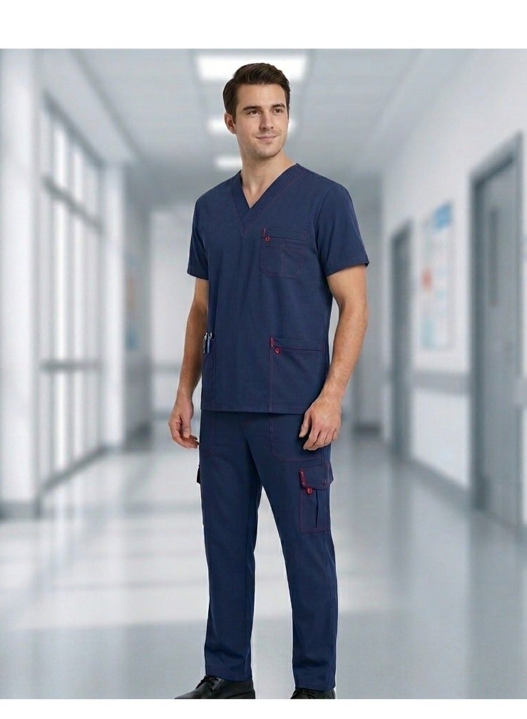 Men's Medical Scrub (Alhayah) Dark Navy Blue - Size XL - Short Sleeve - Comfortable and Flexible Medical Uniform for Doctors, Nurses and Healthcare Practitioners