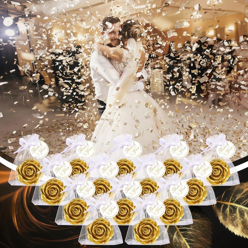 Treela 50 Set Flower Candles Wedding Favor for Guests Mini Gold Rose Shaped Tealight Candles for Return Gift Wedding Birthday Bridal Shower Housewarming Party - Image 3