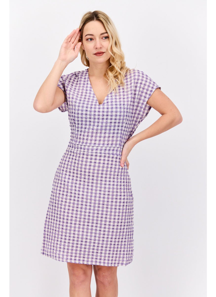 Women Gingham Printed Mini Dress, Purple - pzsku/Z1360C6C65867F0E9412DZ/45/_/1738074230/4c237cd3-31a4-4edf-bd11-b2e3463f2984