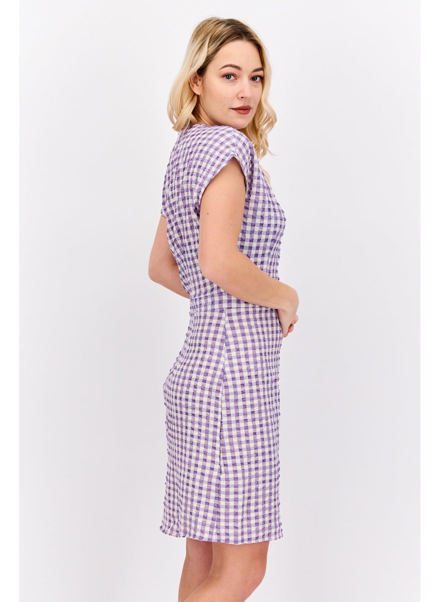 Women Gingham Printed Mini Dress, Purple - pzsku/Z1360C6C65867F0E9412DZ/45/_/1738074242/54d600aa-9f83-4e37-952b-6cb6ff4317c3