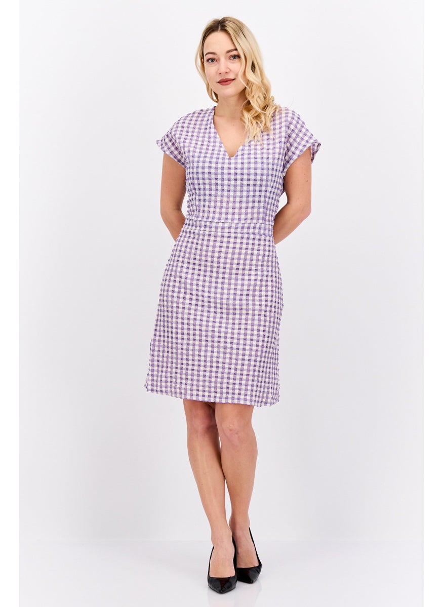 Women Gingham Printed Mini Dress, Purple - pzsku/Z1360C6C65867F0E9412DZ/45/_/1738074247/aa606754-e014-47fb-9865-e47ce6e2cc71