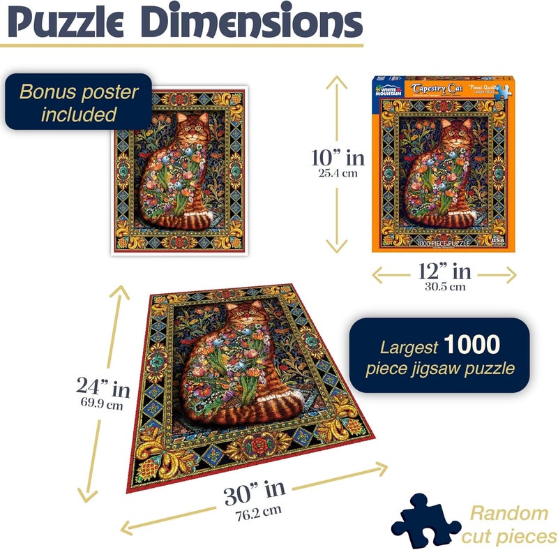 White Mountain Puzzles Tapestry Cat - 1000 Piece Jigsaw Puzzle - Image 3