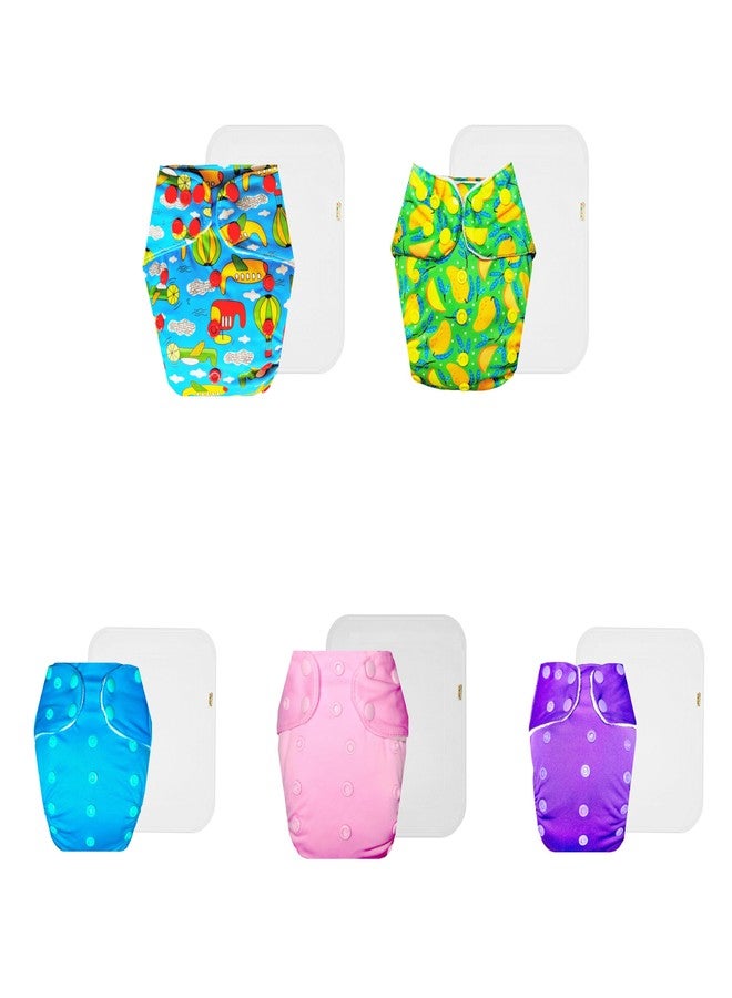 Dumbledo Premium Cloth Diaper with Cotton Insert (Pack of 5) | Hypoallergenic | 6-Layer Absorbent Pad | Quick Dry | Designed by Moms | 3 Months - 3 Years | Unisex Baby - Image 1