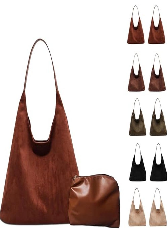 Lramkuy Brown Suede Bag, Brown Suede Tote Bag, Suede Hobo Bag, Suede Bag, Suede Handbags for Women, Suede Shoulder Bag for Work (Brown) - Image 1