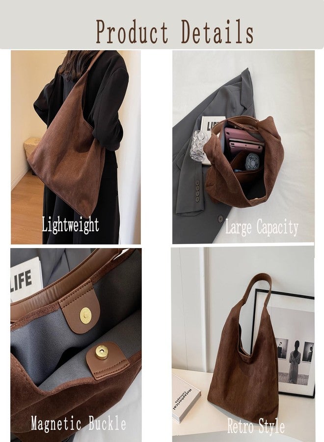 Lramkuy Brown Suede Bag, Brown Suede Tote Bag, Suede Hobo Bag, Suede Bag, Suede Handbags for Women, Suede Shoulder Bag for Work (Brown) - Image 5