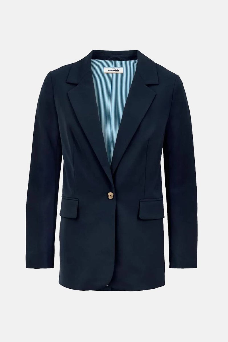Tchibo Women Comfort Fit Plain Formal Web Blazer, Navy - Image 2