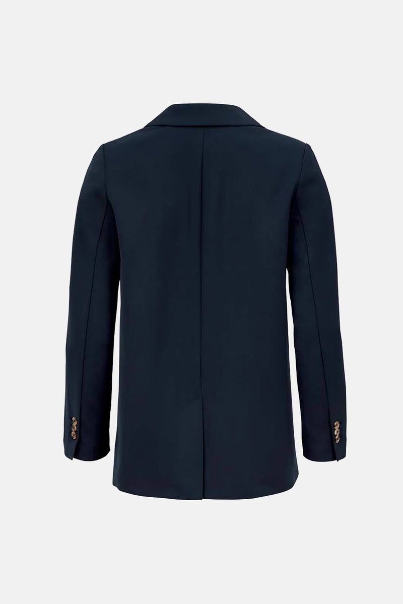 Tchibo Women Comfort Fit Plain Formal Web Blazer, Navy - Image 3