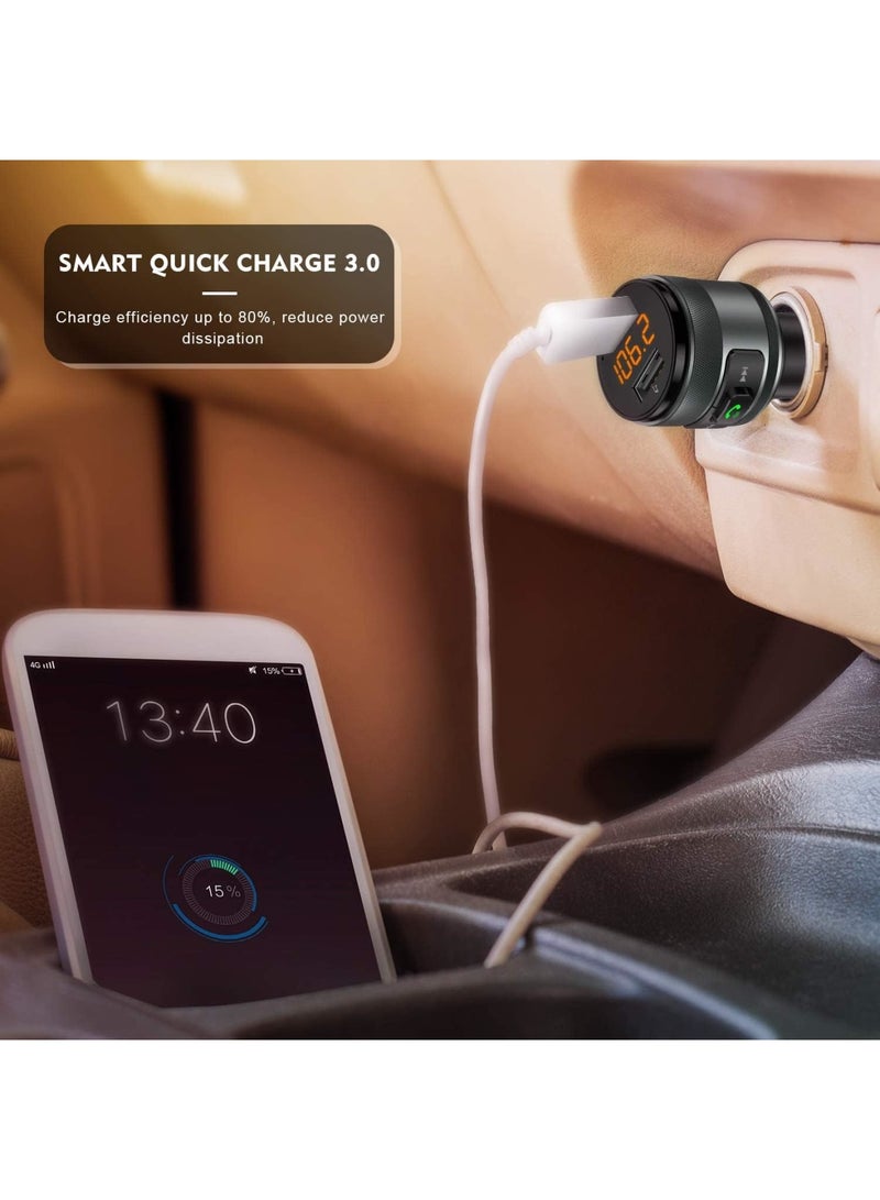 SOLARAE Bluetooth 5.0 FM Transmitter for Car, Wireless Bluetooth FM Radio Adapter Music Player with Hands-Free Calling and 2 USB Ports Charger, Supports USB Drive - Image 2