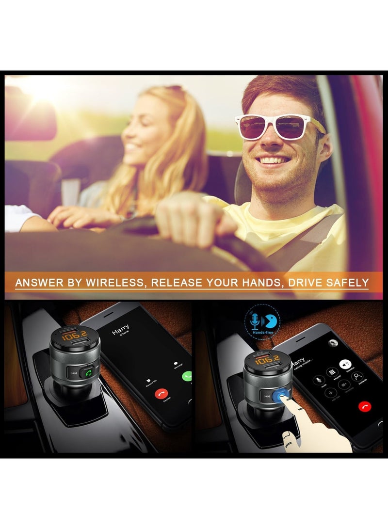 SOLARAE Bluetooth 5.0 FM Transmitter for Car, Wireless Bluetooth FM Radio Adapter Music Player with Hands-Free Calling and 2 USB Ports Charger, Supports USB Drive - Image 3