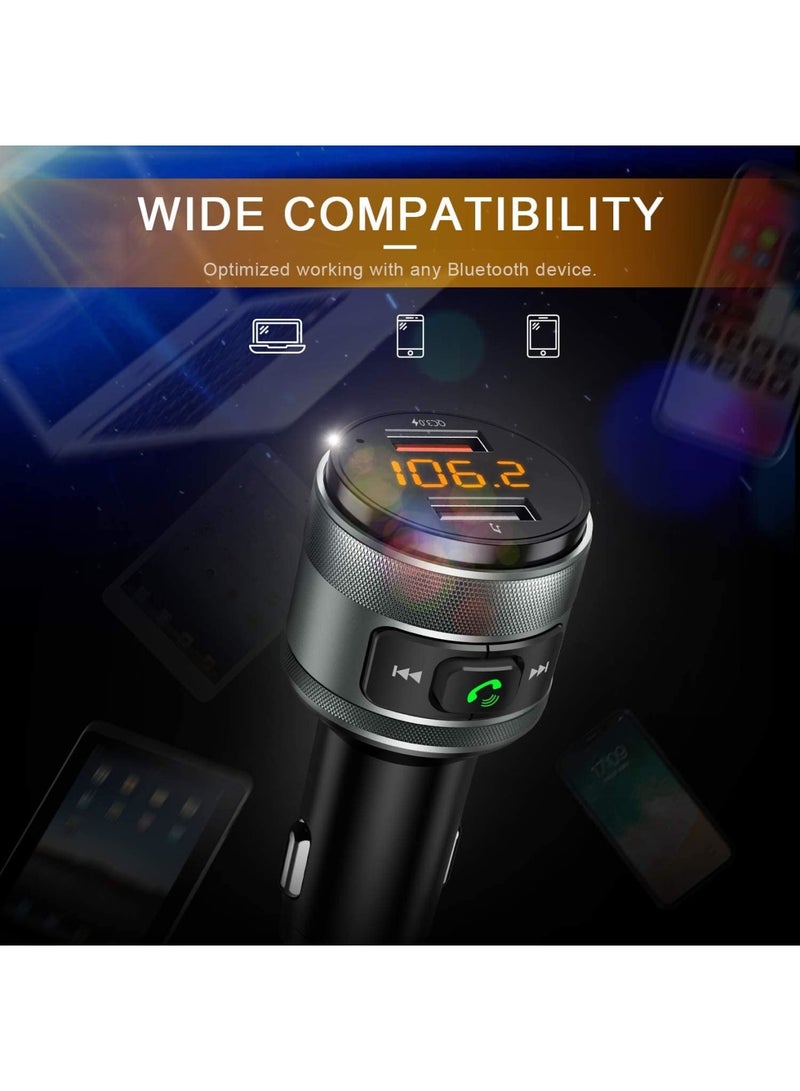 SOLARAE Bluetooth 5.0 FM Transmitter for Car, Wireless Bluetooth FM Radio Adapter Music Player with Hands-Free Calling and 2 USB Ports Charger, Supports USB Drive - Image 5